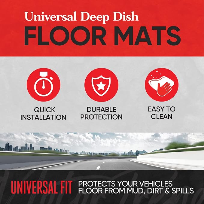 Motor Trend 943-BK FlexTough Defender Car Floor Mats -Next Generation Deep Dish Heavy Duty Contour Liners for Car SUV Truck & Van-All Weather Protection, Trim to Fit Most Vehicles Black
