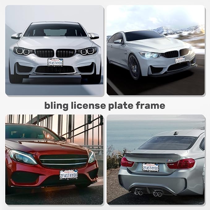 QUANQIUFEI 1 Pack Bling License Plate Frames, Sparkly Rhinestone Diamond Car License Plate Cover for Women, Stainless Steel Car Accessories with Glitter Crystal Caps (1 Pack Black)