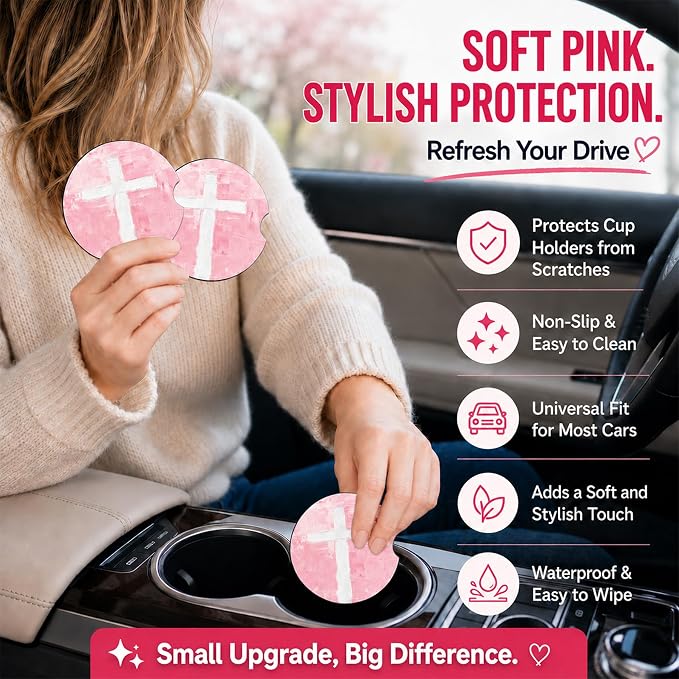 2PCS Red Lips Car Cup Holder Coasters Neoprene Car Coasters Universal | 2.75" Anti-Slip Rubber Mat with Finger Slot for Vehicle SUV Truck Sexy Cars Accessories Red Lips Gifts for Women Men