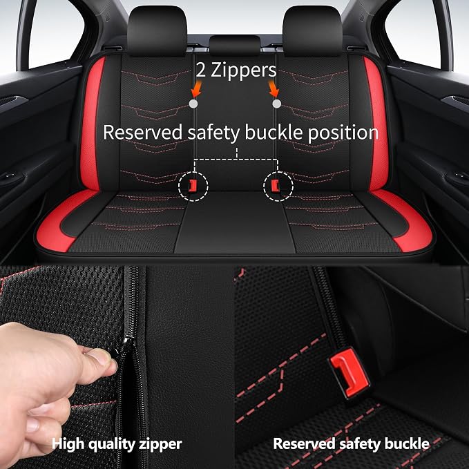 HChengkikz Car Seat Cover, Breathable and Sporty (Black + Red) | Leather, Universal Fit for Most SUVs, Cars, Sedans, Trucks, Airbag Compatible, Easy to Install
