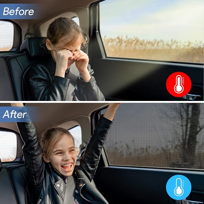 Car Window Shades，for Baby/Camping UV-Protection 2PCS Large 49"x22" | Car Sun Shades for Side Windows with Breathable Mesh，for Back Covers Car, Truck, Suv, Car Camping Essentials,Black