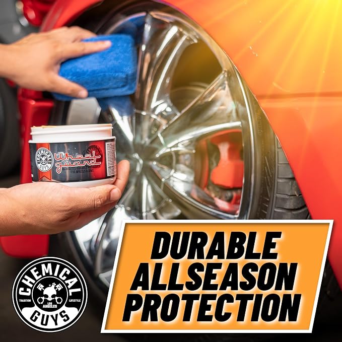 Chemical Guys, Wheel Guard & Rim Wax for All Wheel Finishes, Carnauba, 8 oz | Carnauba wax shields wheels and rims from brake dust and grime, adding gloss and easier rinse-off cleanup