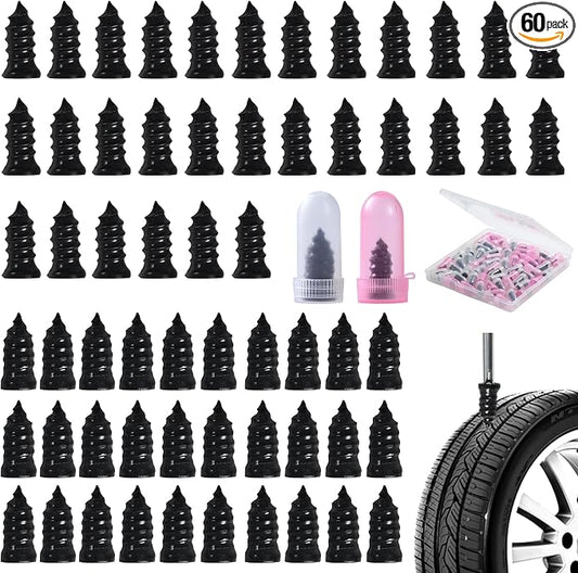 60 Pcs Tire Repair Screws, Tire Patch Kit, Screw in Tire Plugs,Quick Tool Tire Plugs, Self-Service Tire Repair Rubber Nail Kit for Patching Punctures in Vacuum Tires of Cars, Motorcycles (60)