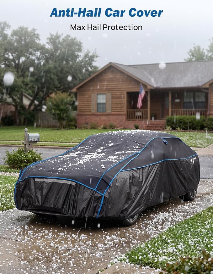 JOYTUTUS Hail Protector Car Cover for Sedan (194-208 inch), Thick EVA Padded Anti-Hail Cover, Waterproof All Weather Hail Protection Car Cover