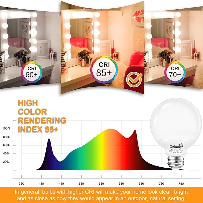 8 Pack E26 Base Bathroom Light Bulbs 3000K Soft White, G25 LED Globe Light Bulbs 60Watt Incandescent Equivalent, Round Light Bulb for Vanity Mirror, 5W, 500LM, Non-Dimmable