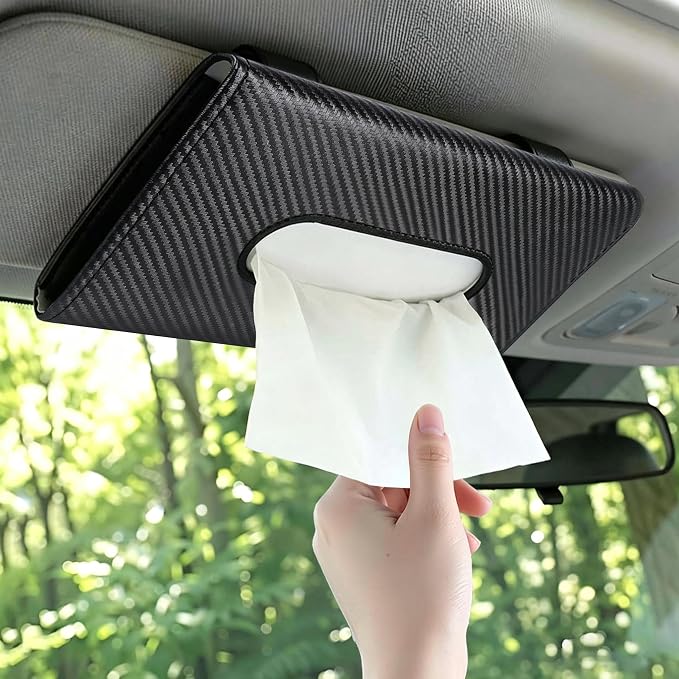 Car Tissue Holder, Car Sun Visor Napkin Box, Premium PU Leather, Auto Napkin Case, Mask Holder for Vehicle, with Tissue Refill, Interior Accessories for Men Women, Black