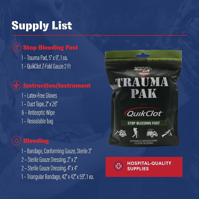 Adventure Medical Kits Trauma Pak First Aid Kit with QuikClot Sponge, black, one size (2064-0292)