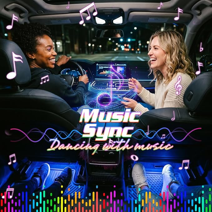 Led Lights for Car, Interior Car Lights, Car Accessories for Women Men | Great Kit For The Money|DIY 16 Million Colors|Music Mic Sync|Bluetooth App Remote Control|RGB 48LED Cigarette Lighter Adapter