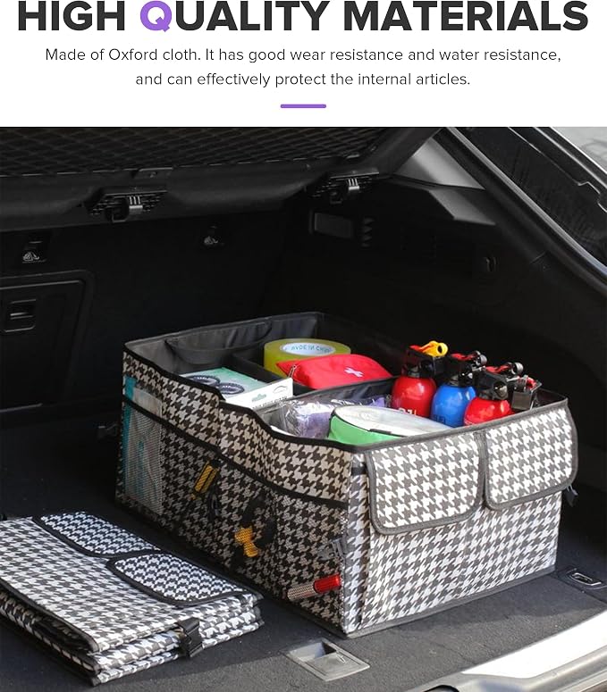 Car Trunk Organizer,Car Accessories Multi Compartment Automotive Storage Box,Waterproof Adjustable Vehicle Trunk Organizers,Suitable for Most Cars,SUV,Sedan,Trucks,Minivan (Black and White)