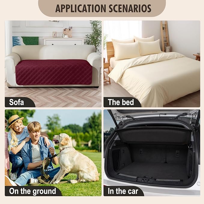 Genina Waterproof Couch Cover, Washable Anti-Slip 86.6 inch Sofa Covers with 4 Cushions, Sectional Couch Covers for Pets Friendly, Sofa Slipcovers for Dogs Cats, (86inch/Burgundy)