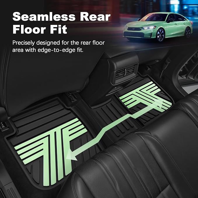 Rubber Floor Mats for Honda Civic Sedan Hatchback Si 2022-2026 | Include Sport but Not for Hybrid, All Weather Car Floor Liners Fit for Acura Integra 2023-2026, 1st & 2nd Row, Black & Green