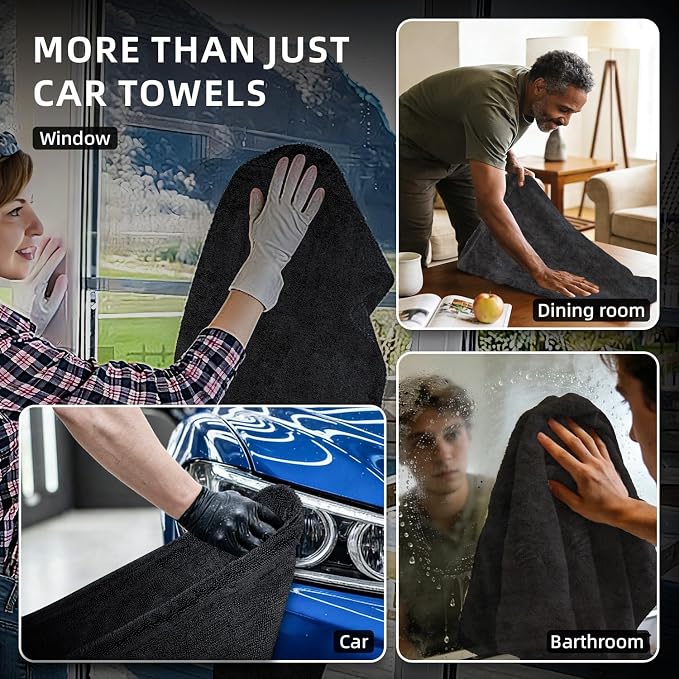 2 Pack 1500GSM Microfiber Drying Towel for Car 24"x36" & 11.8"x11.8"(Grey) | Ultra Absorbent Streak-Free Lint Free Twisted-Loop Cleaning Cloth for Cars Motorcycles Windows Kitchen
