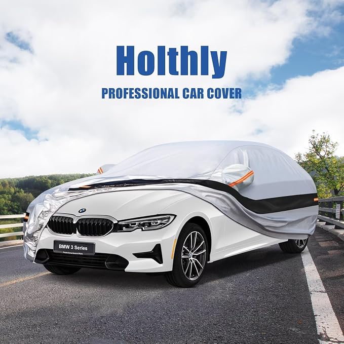 10 Layers Car Cover Custom Fit for BMW 3 Series 320i 328i 330i 335i M340i (2013-2026), Waterproof All Weather for Automobiles, Outdoor Full Cover Sun Dust Rain Protection with Cotton. Silver