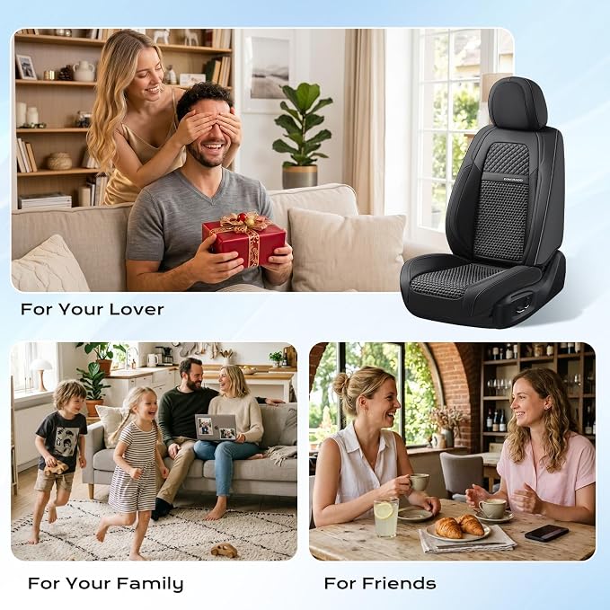Coverado Leather Front Seat Covers, 2-Pack Universal Waterproof Breathable Leather Woven Leatherette Seat Cushions, Auto Car Seats Protectors, Fit for Most Vehicles-Blackpure