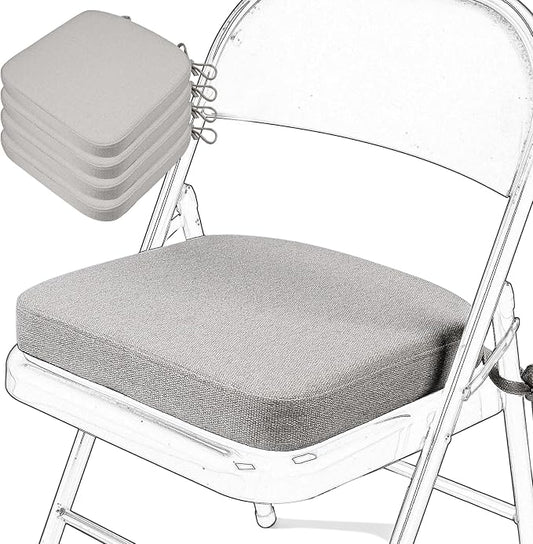 SINOSSO Memory Foam Chair Cushions for Folding Chairs 4 Pack, Thickened 2" Square Pads with Ties for Kitchen Chairs, Indoor Non-Slip Dining Chair Seat Cushions (Set of 4, Light Gray)