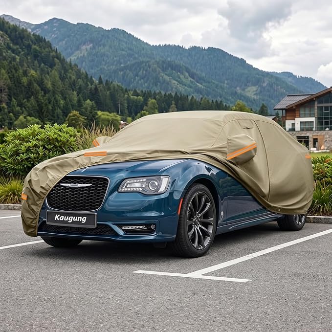 Kaugung Custom Fit Car Cover for Chrysler 300 300C (2005-2026), Heavy Duty All Weather Waterproof Outdoor Cover, Sun Rain Snow UV Protection with Driver Door Zipper, Mirror Pockets & Air Vents
