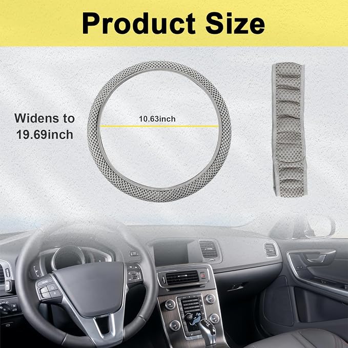 Kewucn Car Elastic Stretch Steering Wheel Cover, Soft Microfiber Breathable Ice Silk, Universal 15 Inch Anti-Slip Auto Steering Wheel Protector, Fit Car, SUV, Van, Sedan, Truck (Gray)
