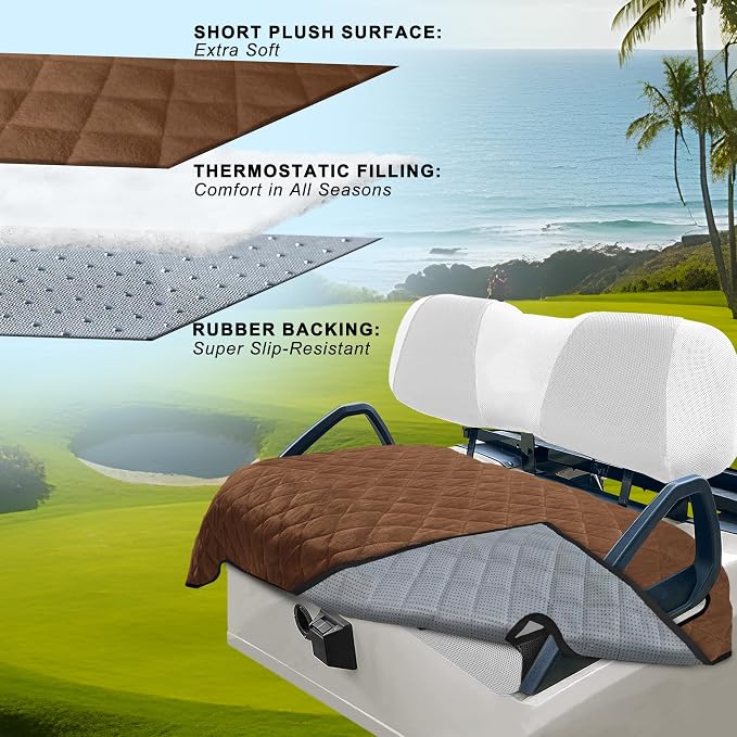 YOKYHOM Golf Cart Seat Covers, Thickened Short Plush Seat Towel Blanket with Non-Slip Backing, Soft & Heavy Duty, Fits Most 2 & 4 Passenger EZGO Yamaha Club Car, 51"x30.5", Dark Brown