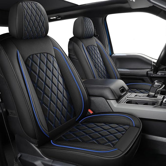 MIROZO Dodge Ram Seat Covers Full Set,Waterproof Truck Seat Covers Fits for 2009-2026 Ram 1500/2500/3500 Crew Quad Regular Cab Pickup Cushions with Split Curved Bench 40/60,Black and Blue