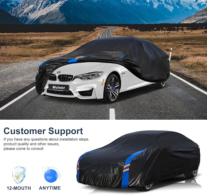Car Cover Waterproof All Weather for Automobiles, Full Exterior Covers for Sedan & Coupe (166-178 inch) Universal Fit for BMW Z4, Audi TT, Toyota 86/Supra etc. Rain Winter Sun Snow Protection.