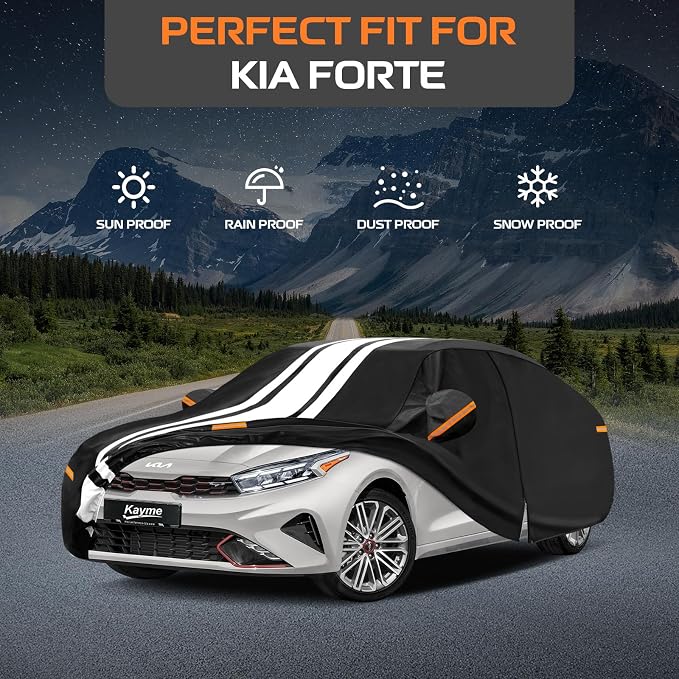 Kayme Heavy Duty Car Cover Custom Fit for Kia Forte (2009-2026) Waterproof All Weather for Automobiles, Gift with Tape/Towel, Outdoor Full Exterior Cover Rain Snow Sun UV Protection.