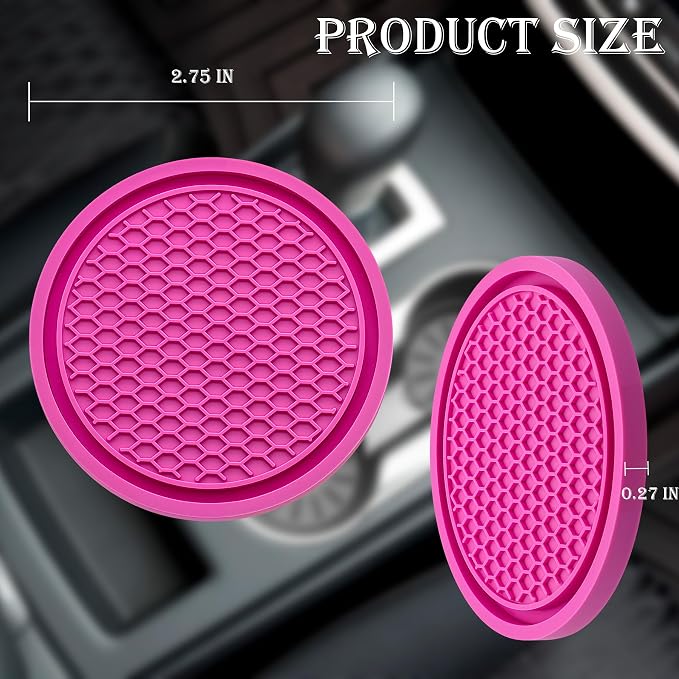 4PCS Car Cup Holder Coaster, Universal Auto Non-Slip Cup Holder Coaster, 2.75In Universal Non-Slip Recessed Car Interior Accessories (Rose Red)