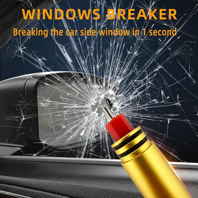 Allelic 2026 Upgraded Window Breaker Seatbelt Cutter, Window Breaker, Glass Breaker, 2-in-1 Emergency Car Escape Tool - Extended Tungsten Hammer Tip Shatters Tempered Glass (2 PCS, Gold)
