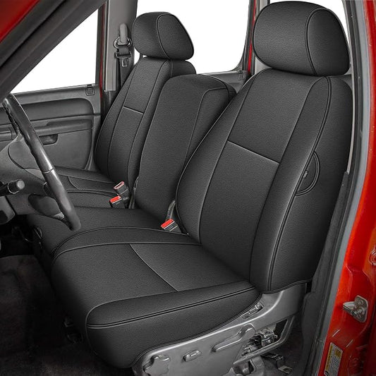 AOMSAZTO Truck Seat Covers for Chevy Silverado/GMC Sierra 1500 (2007-2013) 2500HD/3500HD (2007-2014) - Black Faux Waterproof Leather Car Seat Cover Full Set(Rear 40/60 Split for Crew Cab)