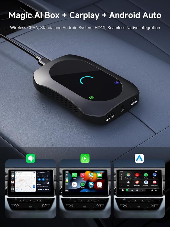 Magic CarPlay Box, Wireless CarPlay Adapter Supports for Netflix/YouTube/TF Card, AI Box Carplay, Plug & Play, Drivechat with AI Skills, Dual WiFi, Bluetooth, Fits for OEM Wired CarPlay Cars