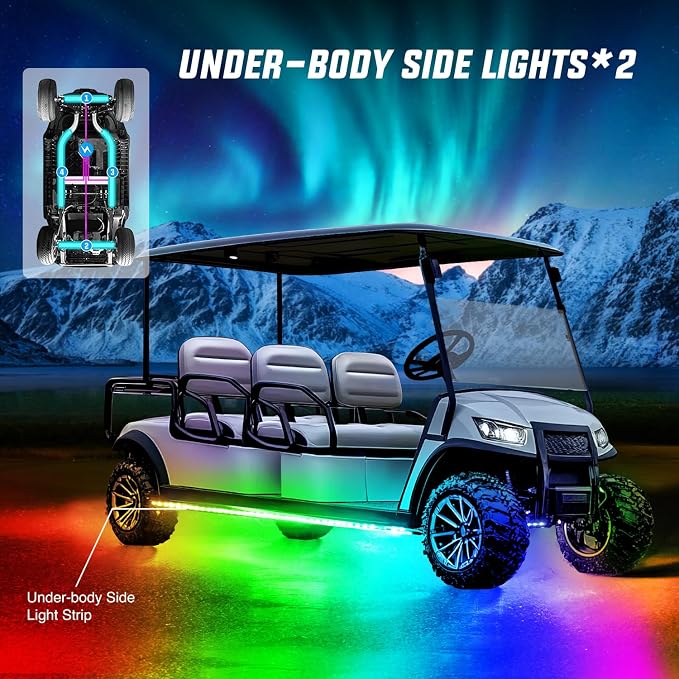Nilight 2PCS Golf Cart Underglow LED Light Strip Dream Color Multi-Mode Neon Accent Lighting Kit APP and Remote Control Sound Active Music Sync IP67 Waterproof 12V-66V Input for EZGO Yamaha Club Car