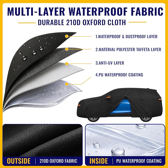 X AUTOHAUX Car Cover for Chevrolet Equinox 2005-2024 210D-PU Outdoor Full Car Cover All Weather with Door Zipper for Waterproof Windproof Sun Rain Snow Protection
