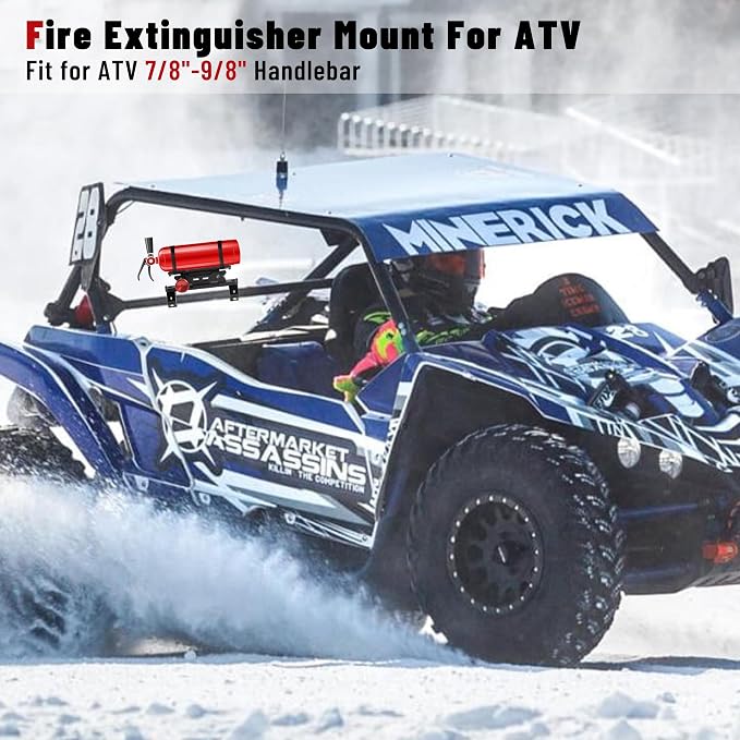 ZHILXN ATV Quick Release Fire Extinguisher Mount Fit 7/8" to 9/8" Handlebar | Motorcycle Fire Extinguisher Bracket Compatible with Yamaha/Polaris/Honda/Can-Am/Kawasaki/Boat, 4 Heavy-duty Adjustable Clamp