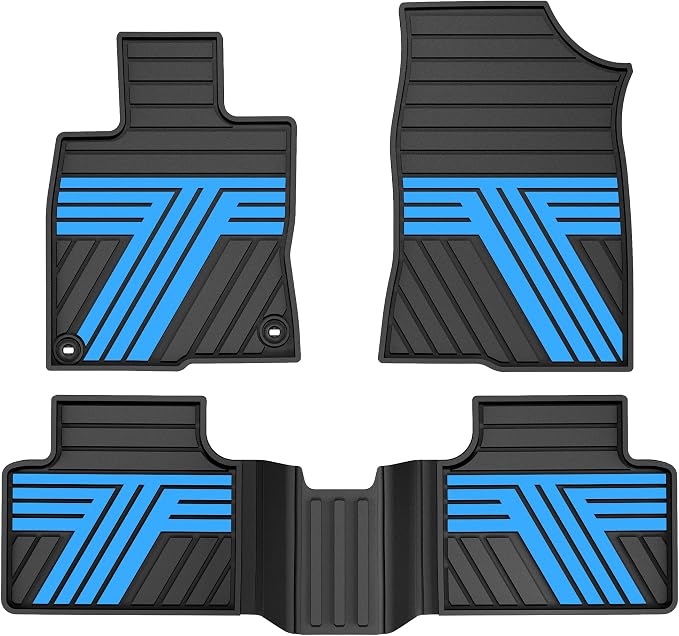 Rubber Floor Mats for Honda Civic Sedan 2016-2021 | All Weather Heavy Duty Car Mats Also Fit for Hatchback 2017-2021 & Coupe 2016-2020, 1st & 2nd Row, Black & Blue