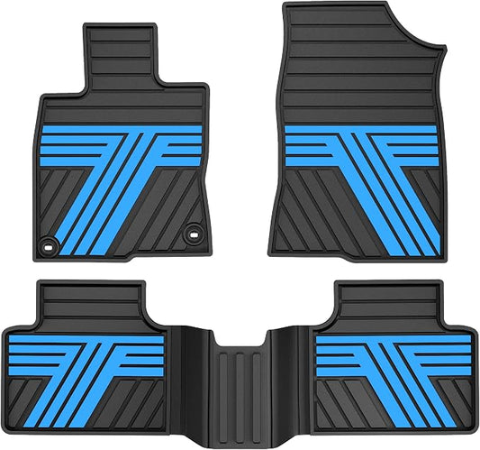 Rubber Floor Mats for Honda Civic Sedan 2016-2021 | All Weather Heavy Duty Car Mats Also Fit for Hatchback 2017-2021 & Coupe 2016-2020, 1st & 2nd Row, Black & Blue