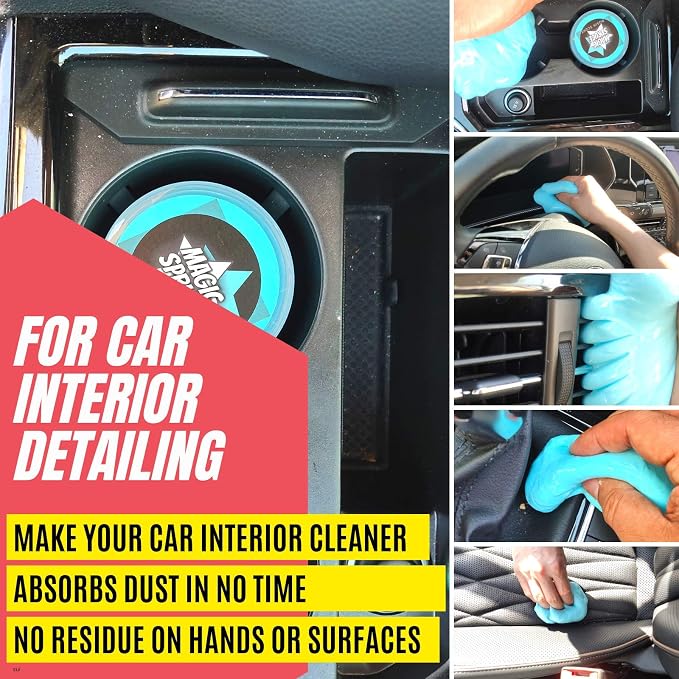 MAGIC SPRUCE Car Cleaning Gel,2 Pack Car Cleaning Putty with 4 Anti- Static Brushes, Vent Cleaner Duster Tools, Auto Dust, Pc Laptop, Keyboard, Car Interior Cleaning Kit Automotive Cleaning Supplies