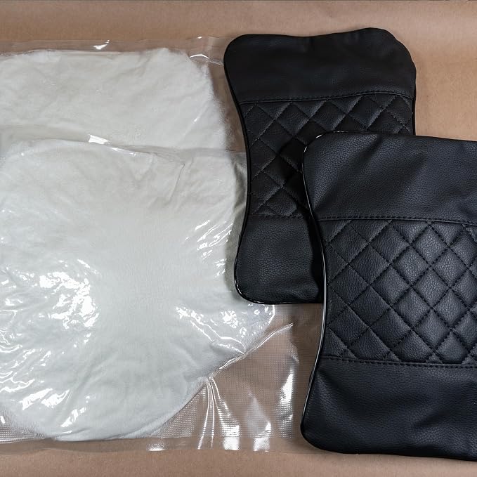 Set of 2 Quilted Faux Leather Car Headrest Pillow, Black Case/Black Threading, Ergonomic Neck Support for Comfortable Driving