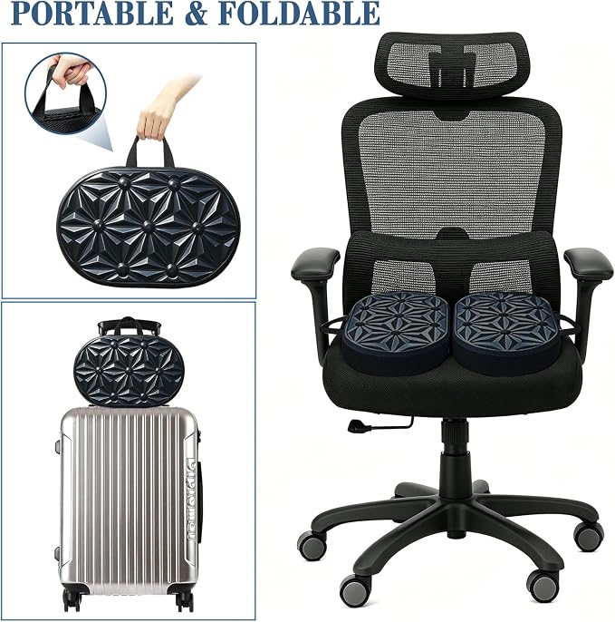 Cooling Gel Enhanced Memory Foam Seat Cushion, Desk Chair Seat Cushion, Office Chair Cushions, Foldable Portable, Back Sciatica Coccyx Tailbone Pain Relief, Driving Car Airplane Wheelchair Bleachers