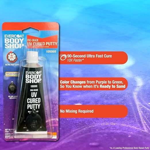 Evercoat Body Shop 105069 UV Cured Putty Ultra Fast Cure, Repairs Small Chips, Dings & Scratches on Cars & More, No Mixing, UV Light Included