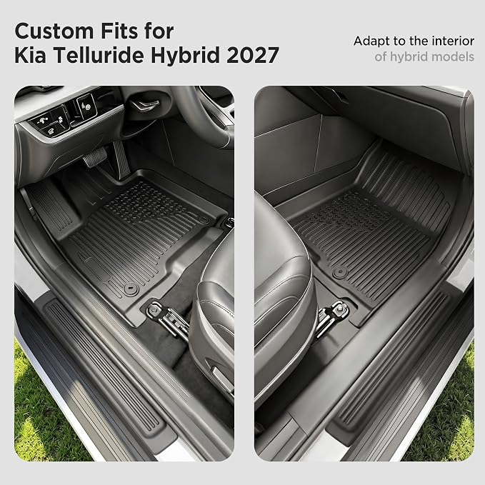 2027 for Kia Telluride Floor Mats Only Hybrid 7&8 Seat All Weather TPE Cargo Mat with Backrest Mat for Kia Telluride Accessories 2027 EX/SX/X-Line SX/SX Prestige/X-Line SX Prestige Black ﻿