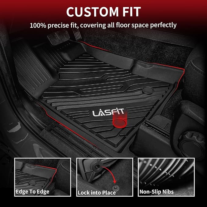 LASFIT Floor Mats Fit for Ford Ranger 2020-2023 SuperCrew Cab, All Weather TPE Truck Liners, Front and Rear Row Set, Black