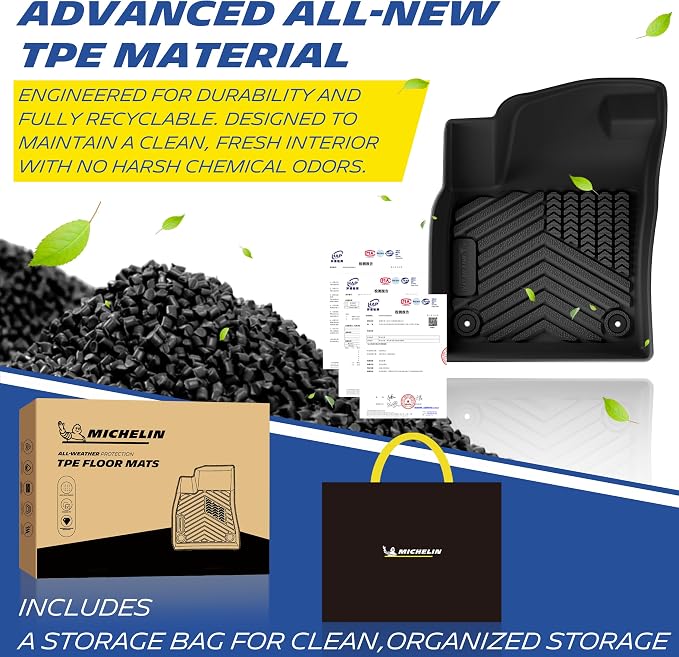 Michelin Vehicle Mats for 2018-2026 Volkswagen VW Atlas 7 Seats Bench Seat | Not fit Atlas Cross Sport/6 Seats, Custom Fit, Non-Slip, All-Weather TPE Floor Mats&Cargo Liner/Backrest Mat 5 PCS, Premier