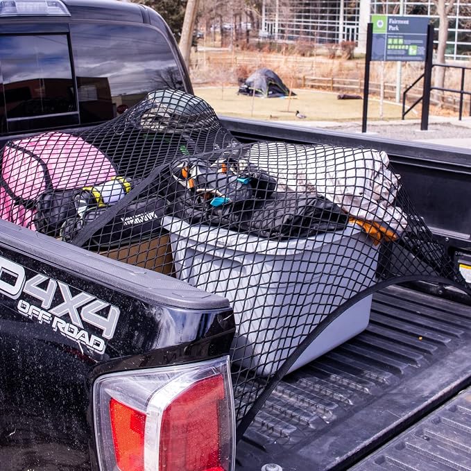 Highly Elastic Cargo Net, Simple Truck Bed Cargo Mesh Organizer, Suitable for 5ft - 6ft Standard Bed Trucks, 4'x4' Stretches to 7'x7' (Double Layer)
