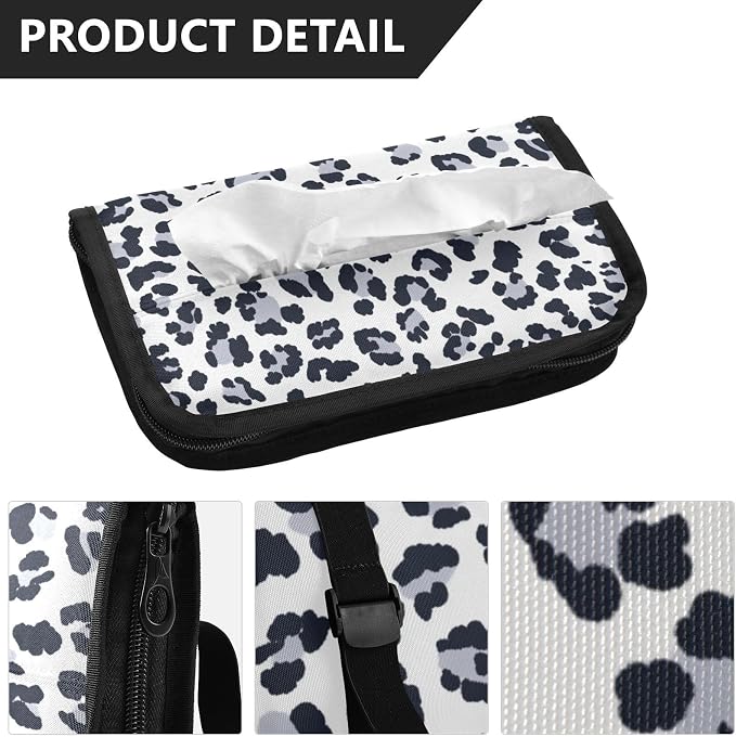 Grey Leopard Print Car Tissue Holder Durable Napkin Holder Hanging Tissue Holders Case Car Tissues Bag for Sun Visor Seat Back Universal Auto