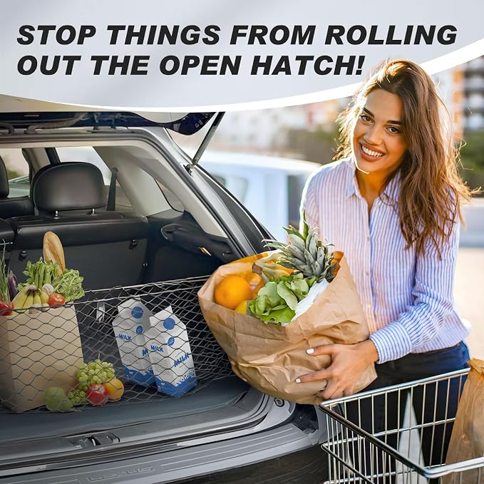 Karltys Envelope Style Cargo Net for 2021-2024 2025 2026 Kia Sorento, Heavy Duty Rear Trunk Mesh Cargo Net for 2025 Sorento Accessories, Elastic Mesh Netting Organizer with Metal Hooks