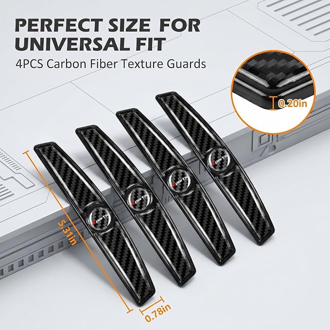 4 PCS Carbon Fiber Car Door Protector Edge Guards, PVC Thicker Scratch-resistant Guard, Waterproof Sunscreen Trim with Sports Label, Self-adhesive Accessories for Cars (Black)