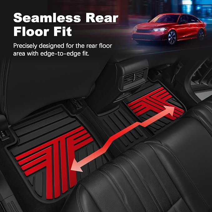Rubber Floor Mats for Honda Civic Sedan Hatchback Si 2022-2026 | Include Sport but Not for Hybrid, All Weather Car Floor Liners Fit for Acura Integra 2023-2026, 1st & 2nd Row, Black & Red,