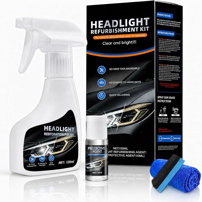 Fvquhvo Headlight Restoration Kit, Headlight Oxidation Remover with UV Protection Coating, Headlight Lens Restorer & Cleaner for Yellowing & Cloudy Lenses, Headlight Polishing Kit, Quick & Easy DIY