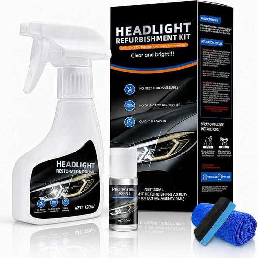 Fvquhvo Headlight Restoration Kit, Headlight Oxidation Remover with UV Protection Coating, Headlight Lens Restorer & Cleaner for Yellowing & Cloudy Lenses, Headlight Polishing Kit, Quick & Easy DIY