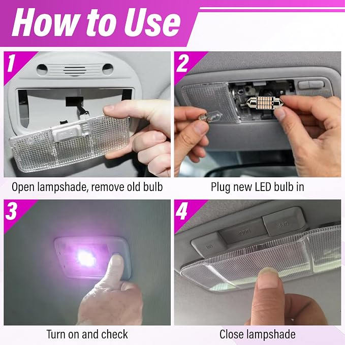 ecocstm 24 PCS LED Interior Car Lights, T10 31mm 41mm LED Interior Lights Replacement Kit, 14V Interior Led Lights for Cars Dome, Map, Door, Trunk, Indicator Light (Pink Purple)