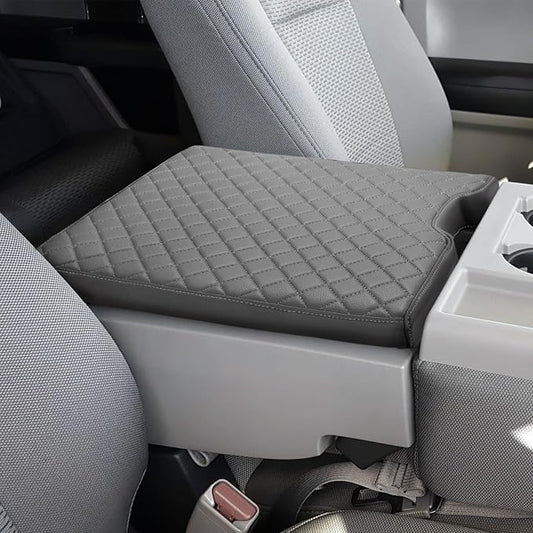 JOYTUTUS Center Console Cover Compatible with 2015-2026 Ford F150, 2017-2026 F250 F350 F450 with 40/20/40 Jump Seat, Leather Armrest Cover Center Console Cushion, Gray (Jump Seat Only)